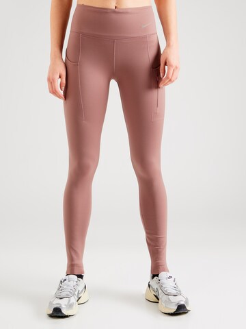 Skinny Pantalon de sport NIKE en marron : devant