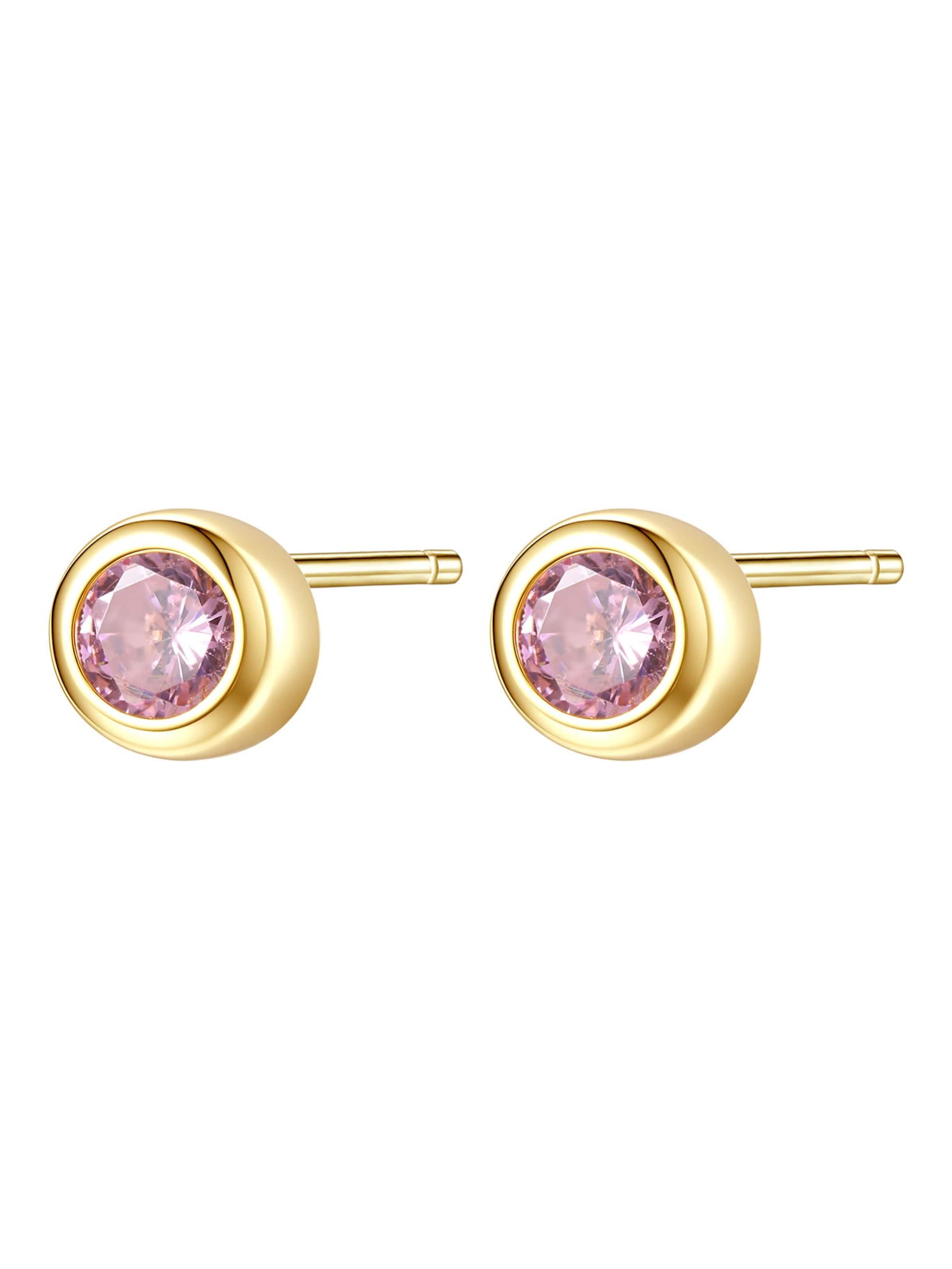 Orecchini 'Large Pink Bezel Cubic Zirconia' di Hey Happiness in oro