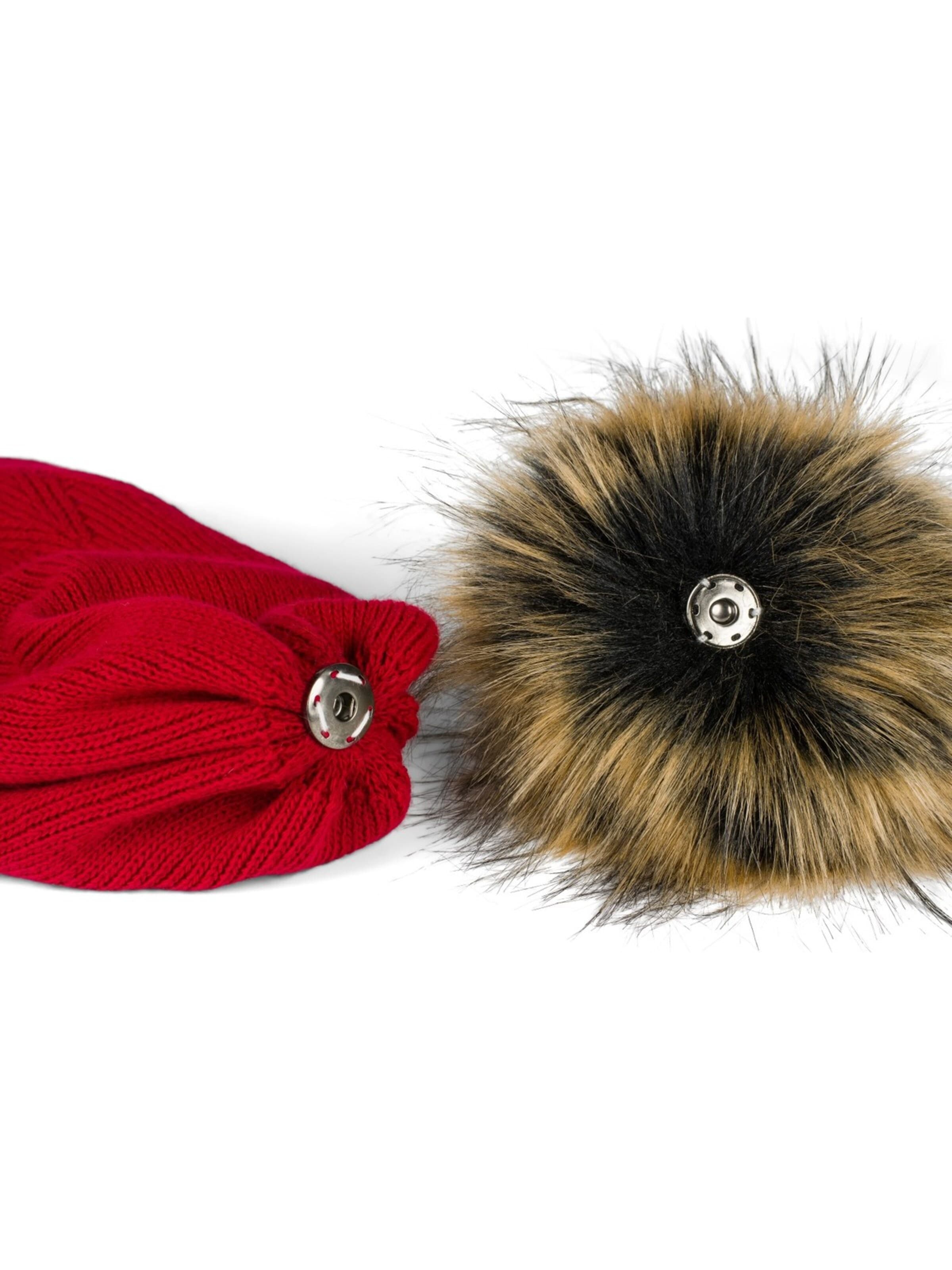 styleBREAKER Mütze 'Strick Bommelmütze mit Zacken Muster'‌‌‌‌‌‌‌ in Rot