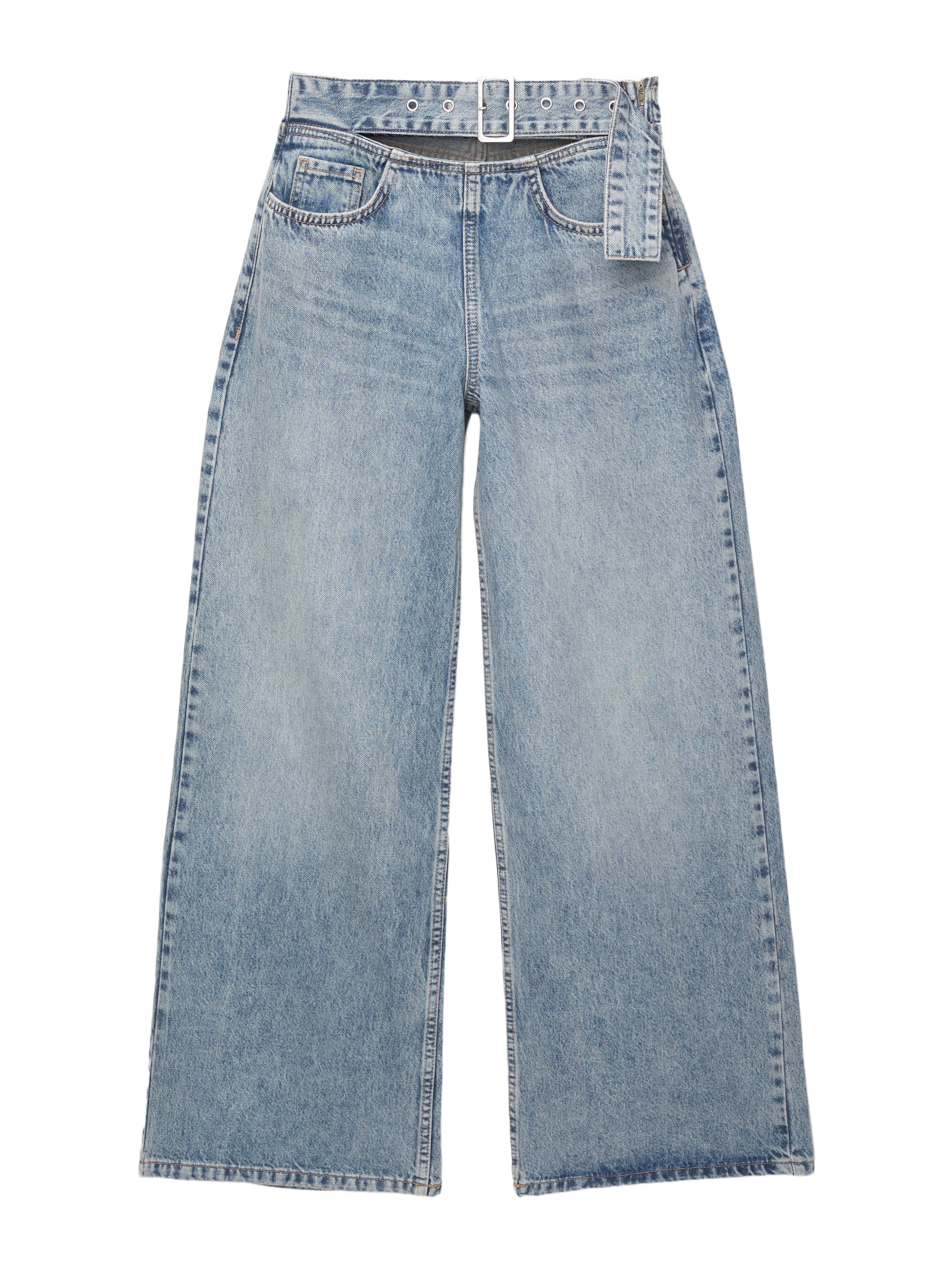 Wide leg Jeans de la Pull&Bear pe albastru: față