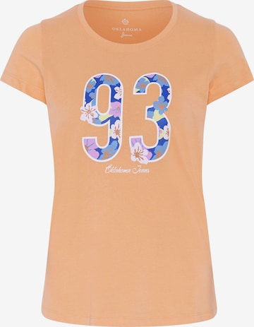Oklahoma Jeans Shirt ' mit geblümtem 93-Print ' in Orange: front