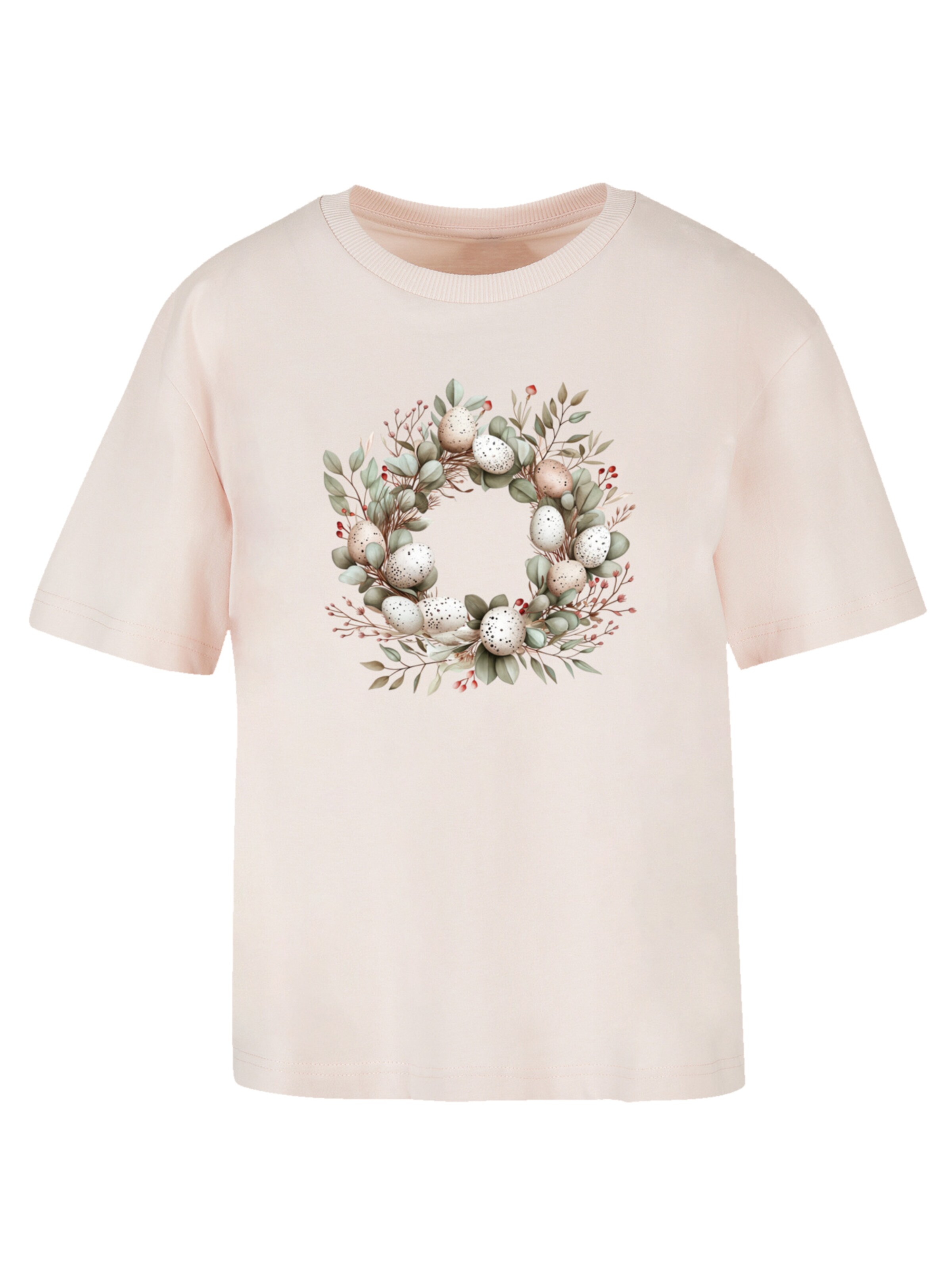 T-shirt 'Osterkranz Eierkranz Blumenring' F4NT4STIC en rose : devant
