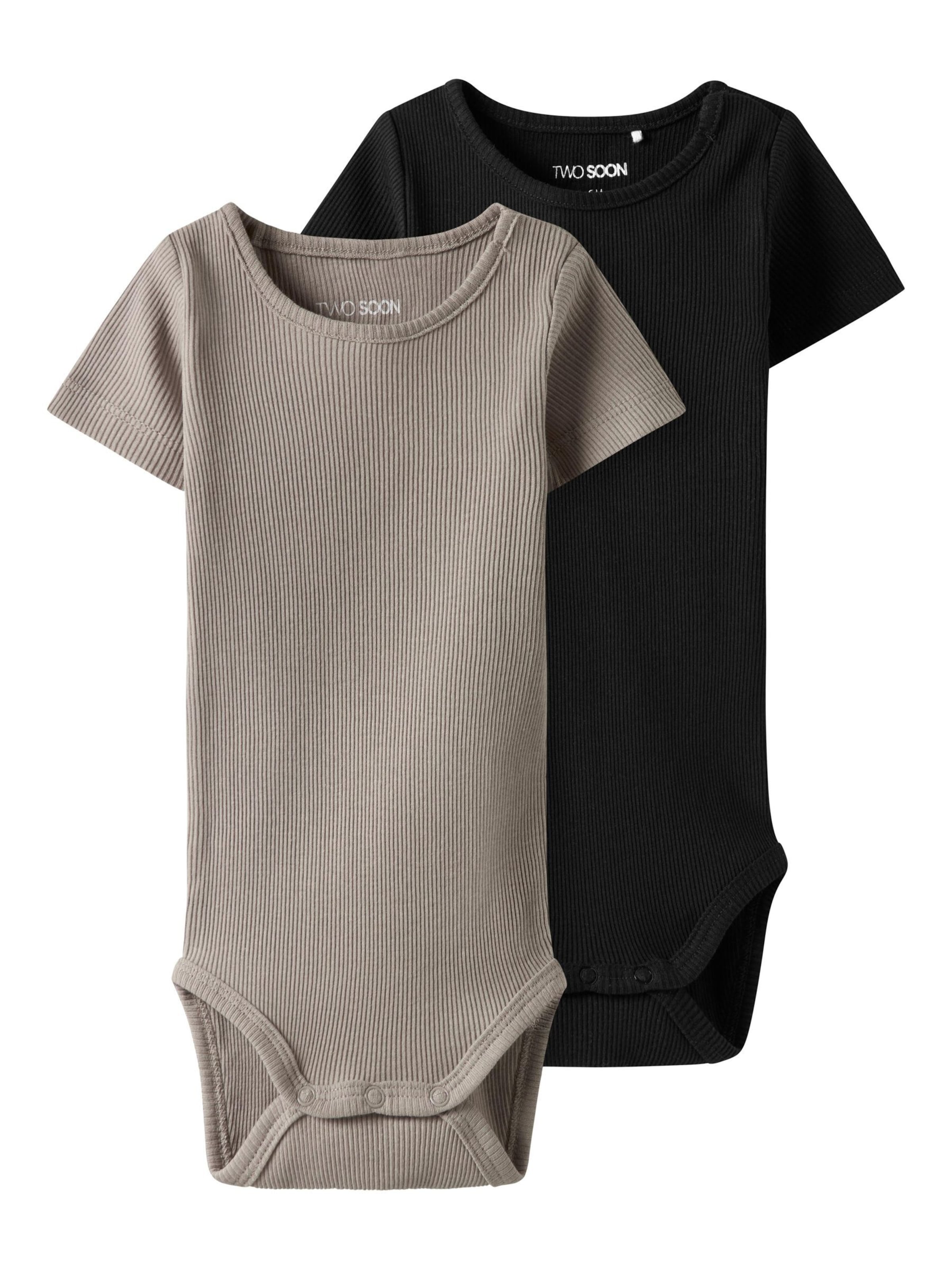 TWO SOON Бебешки гащеризони/боди в сиво: отпред