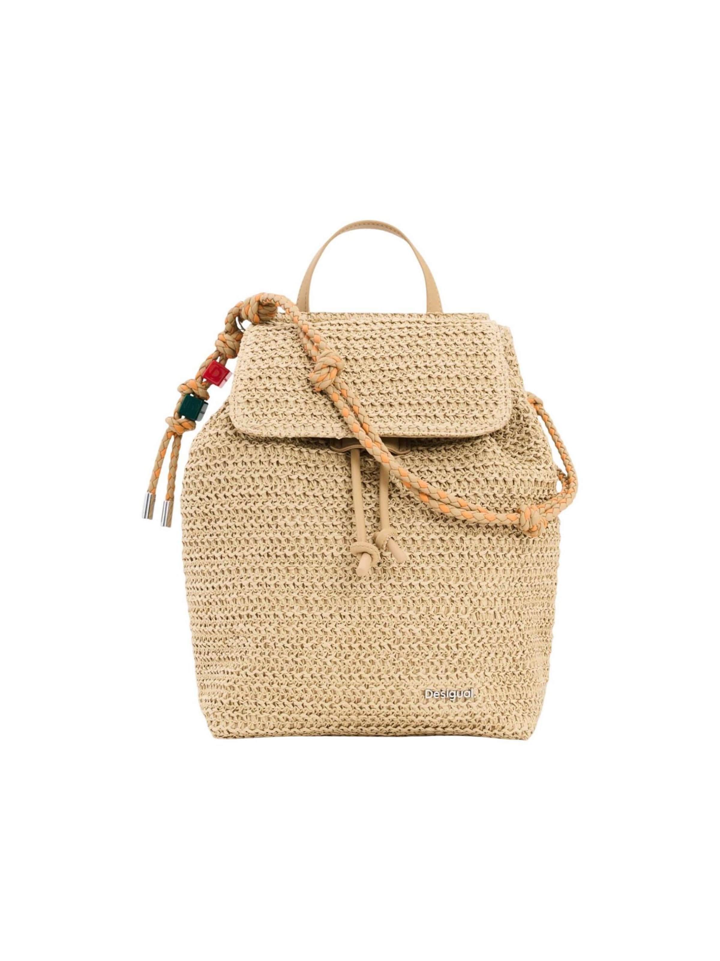 Zaino 'BACK_HALF LOGO RAFFIA L 26SAKO01' di Desigual in beige: frontale