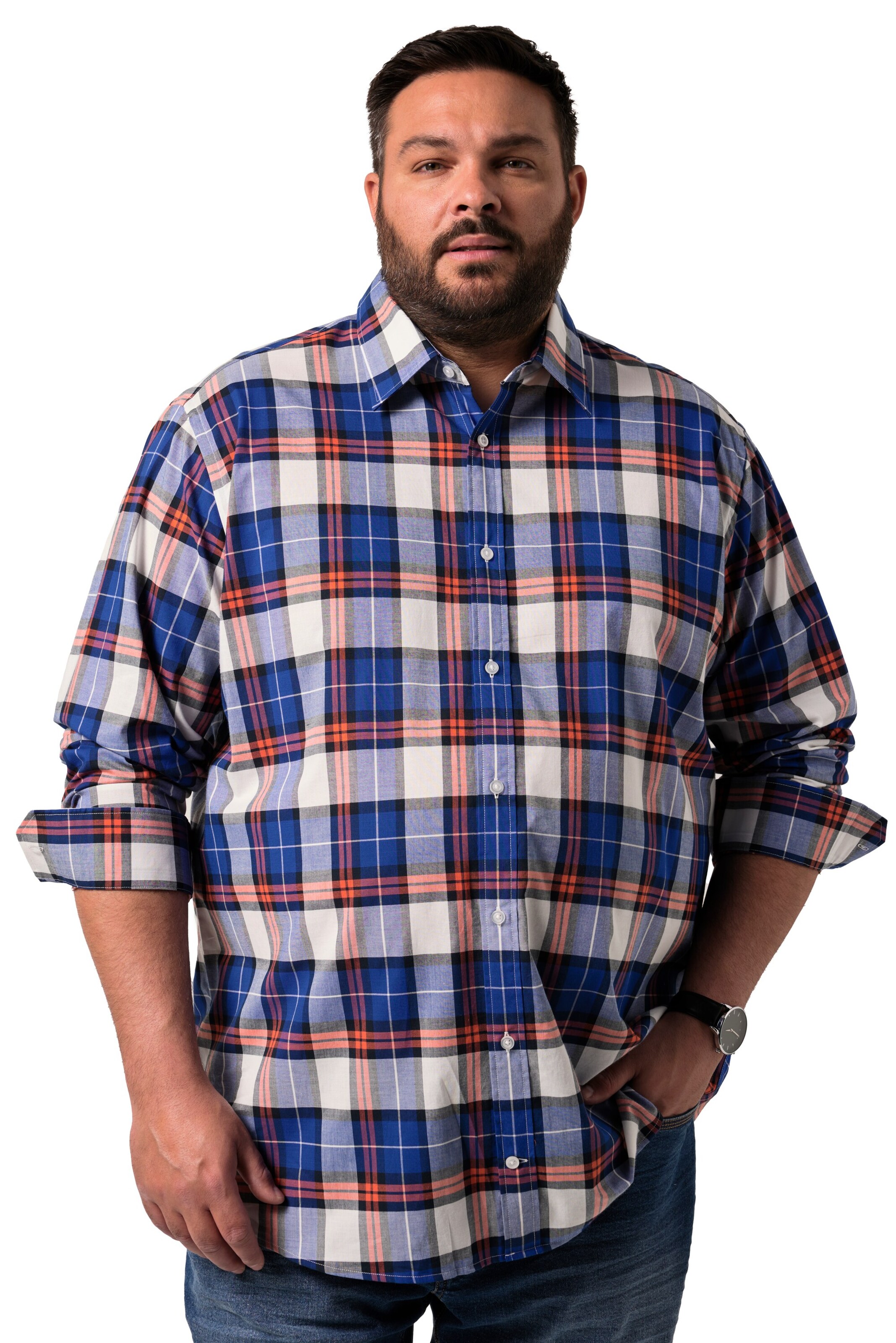 Men Plus Regular Fit Hemd in Blau: Vorderseite
