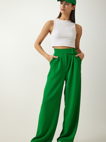 Happiness İstanbulWide Leg/ Široke nogavice Hlače s naborima - zelena boja: prednji dio