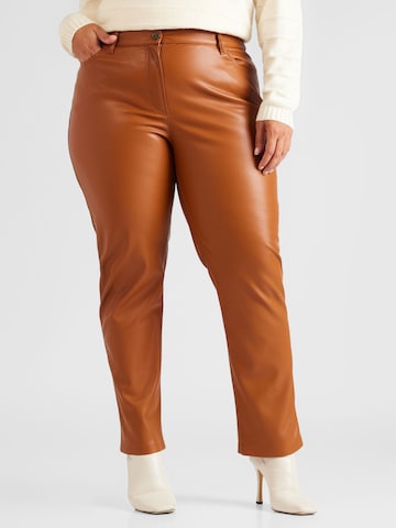 Coupe slim Pantalon 'RAFFA' Persona by Marina Rinaldi en marron : devant