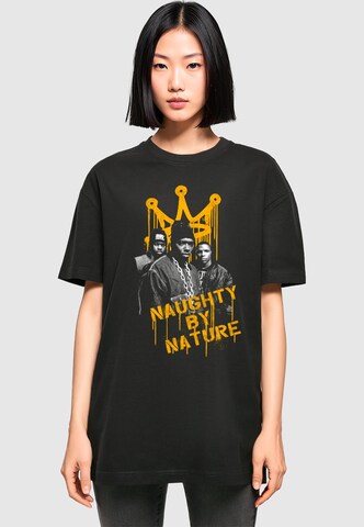 Merchcode Oversized shirt 'Naughty By Nature - Drip Crown' in Zwart: voorkant