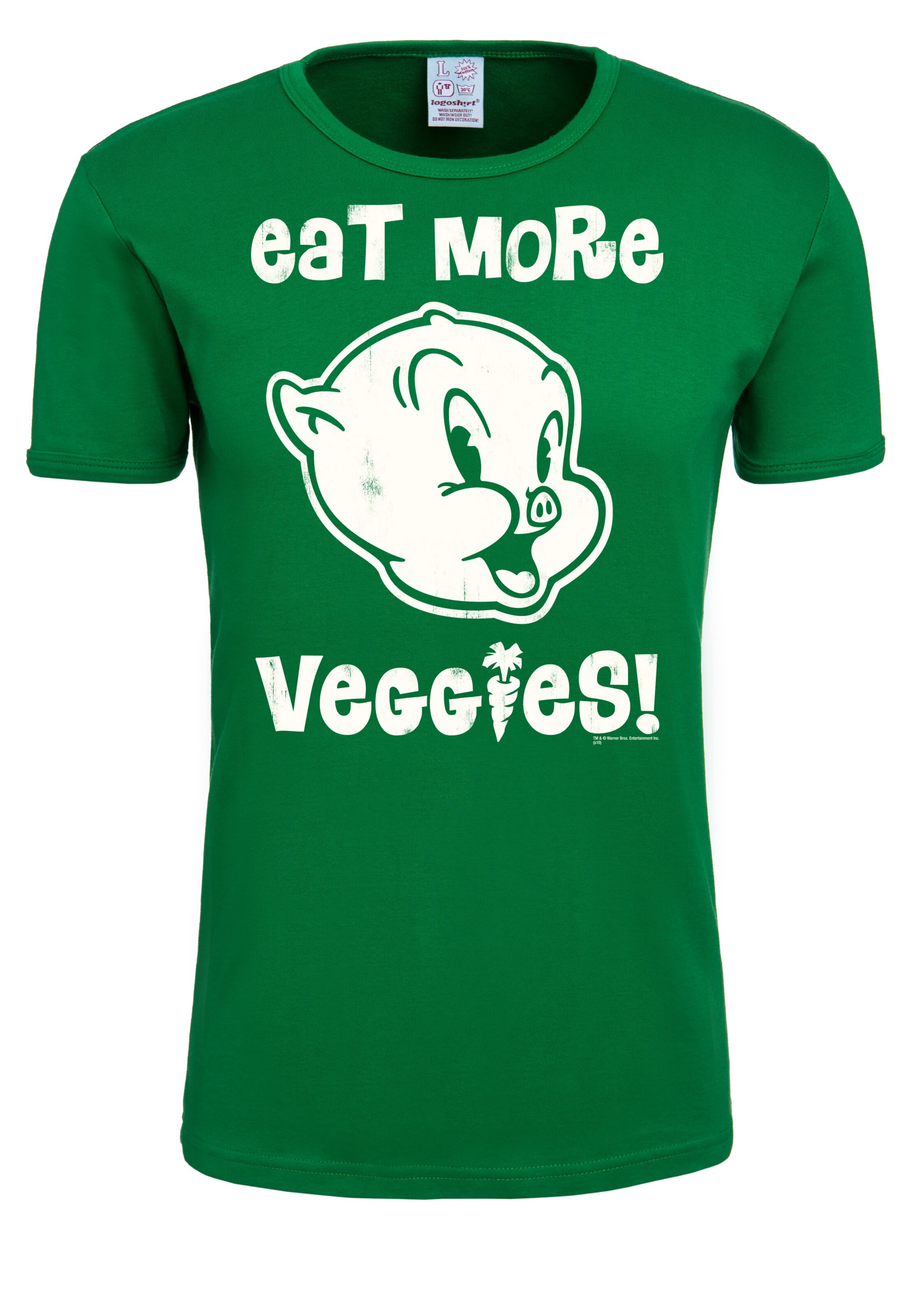 LOGOSHIRT Shirt 'Looney Tunes - Eat More Veggies' in de kleur Groen / Wit, Productweergave