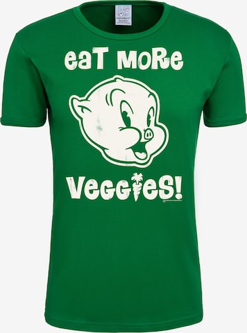 LOGOSHIRT Shirt 'Looney Tunes - Eat More Veggies' in Groen: voorkant