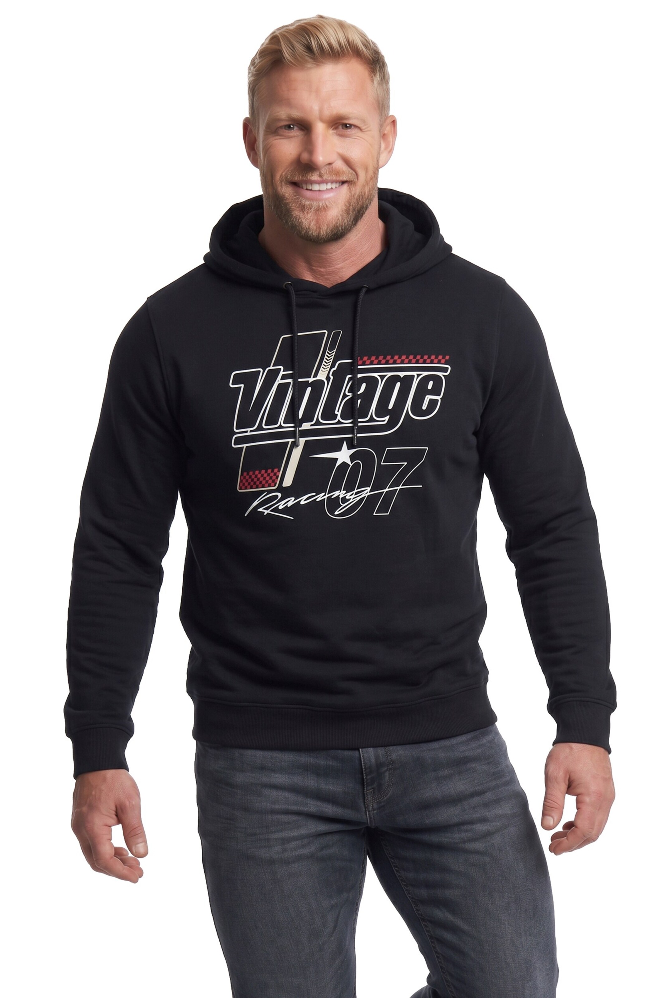 Men Plus Sweatshirt in Zwart: voorkant