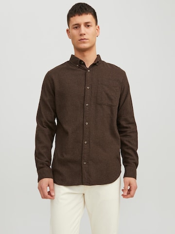 JACK & JONES Slim fit Button Up Shirt 'Classic' in Brown: front