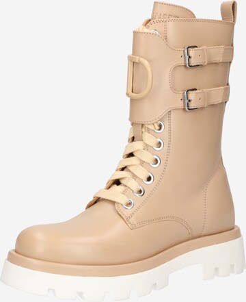 Twinset Lace-Up Ankle Boots in Beige: front