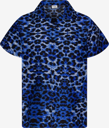 King Kameha Button Up Shirt 'Leopard' in Blue: front