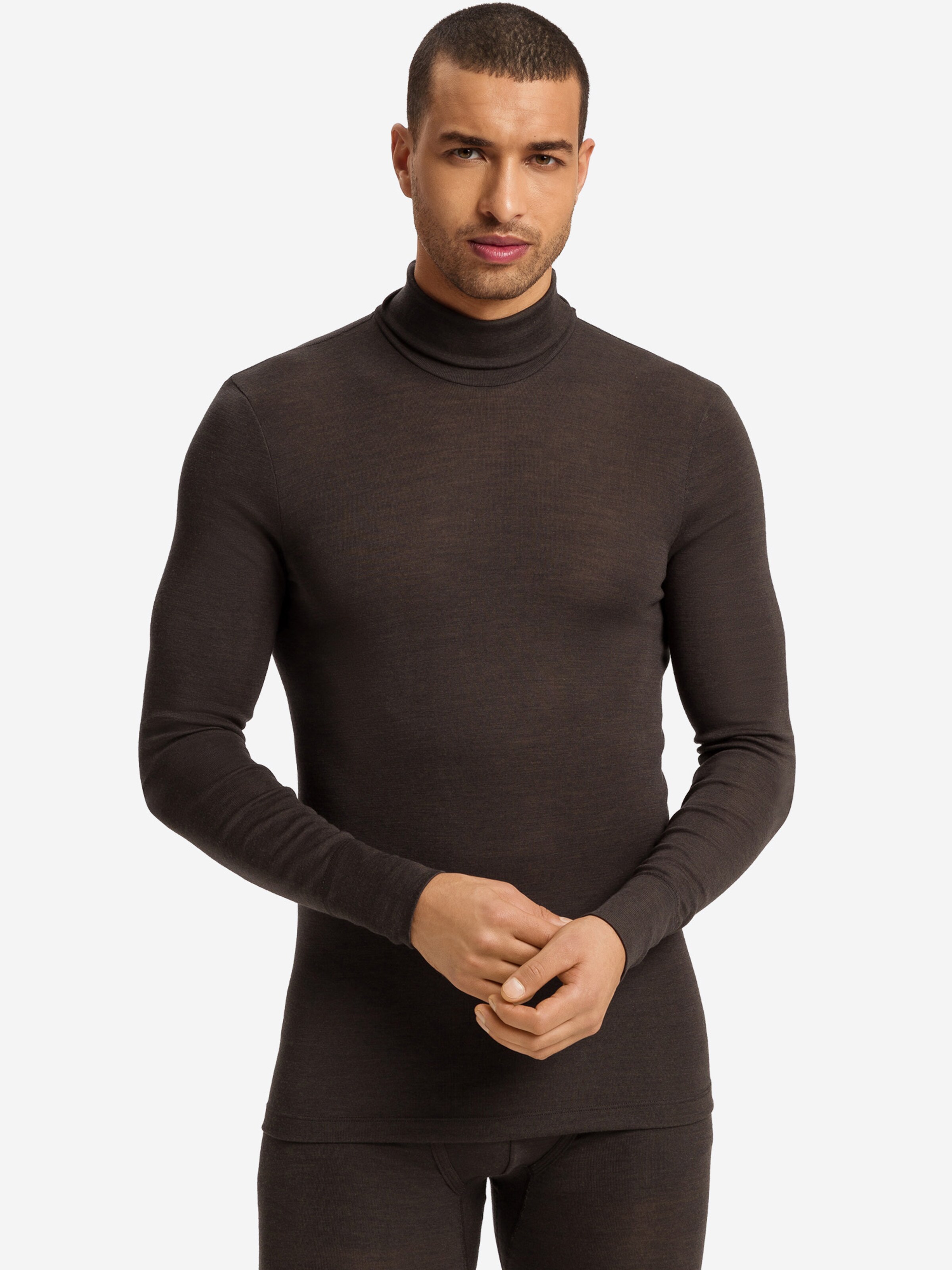 Hanro - Camisola interior ' Woolen Silk ' em castanho: frente