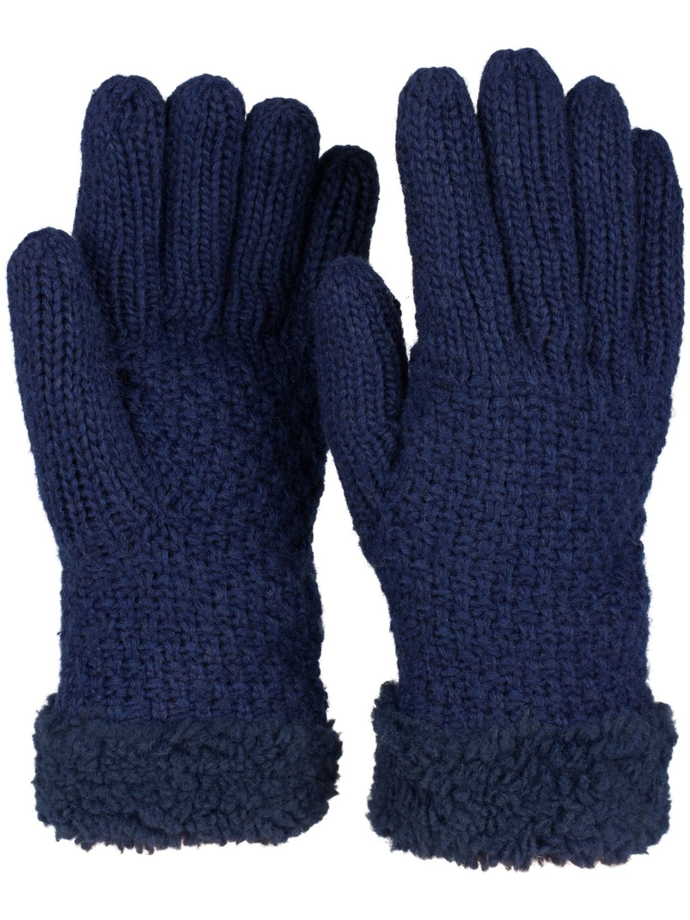 styleBREAKER Fingerhandschuhe 'Strickhandschuhe mit Perlmuster und Fleece'‌‌‌‌‌ in Blau: Vorderseite