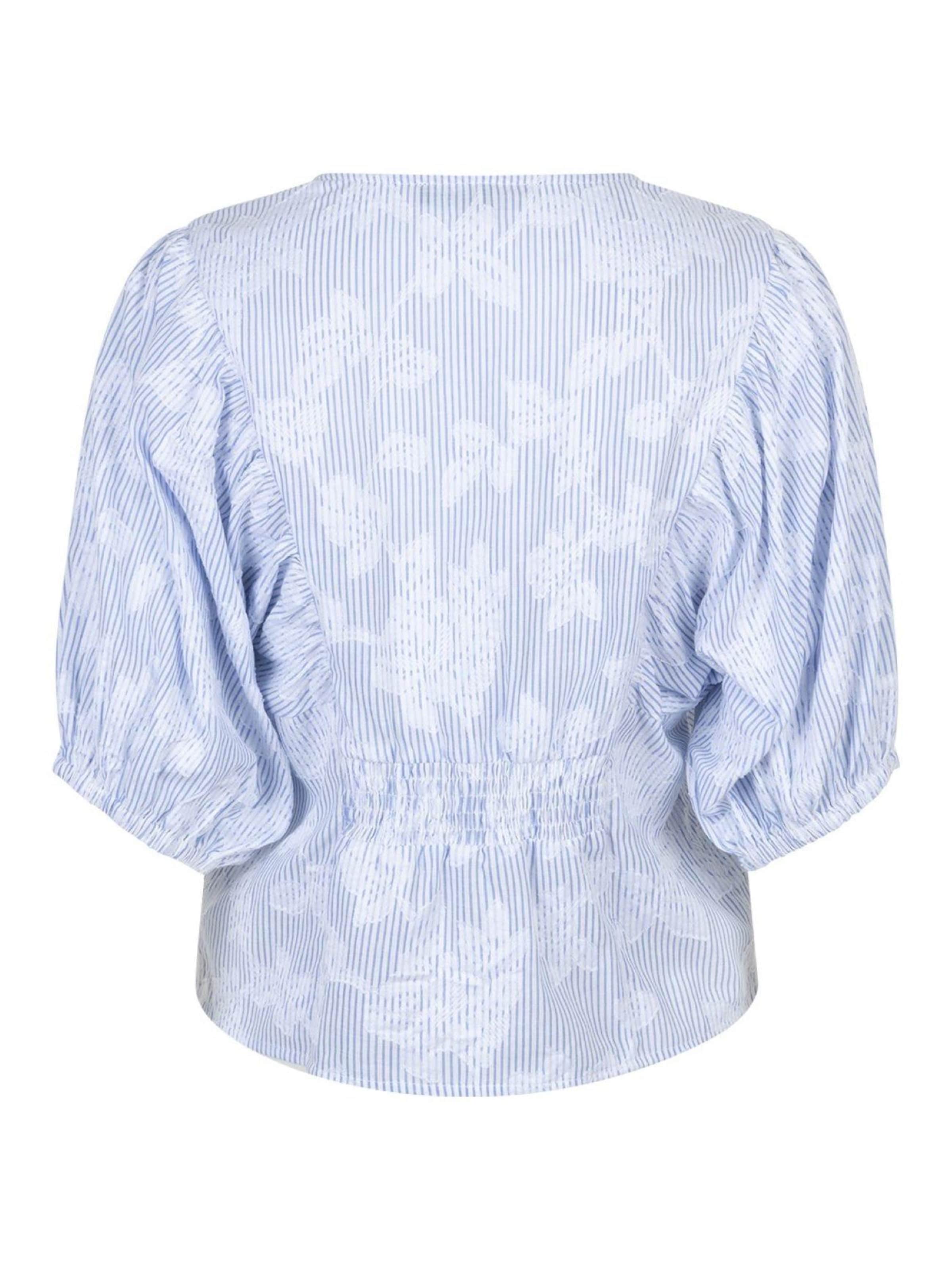 Red Button Blouse 'Red Button Balloon stripe' in Blue