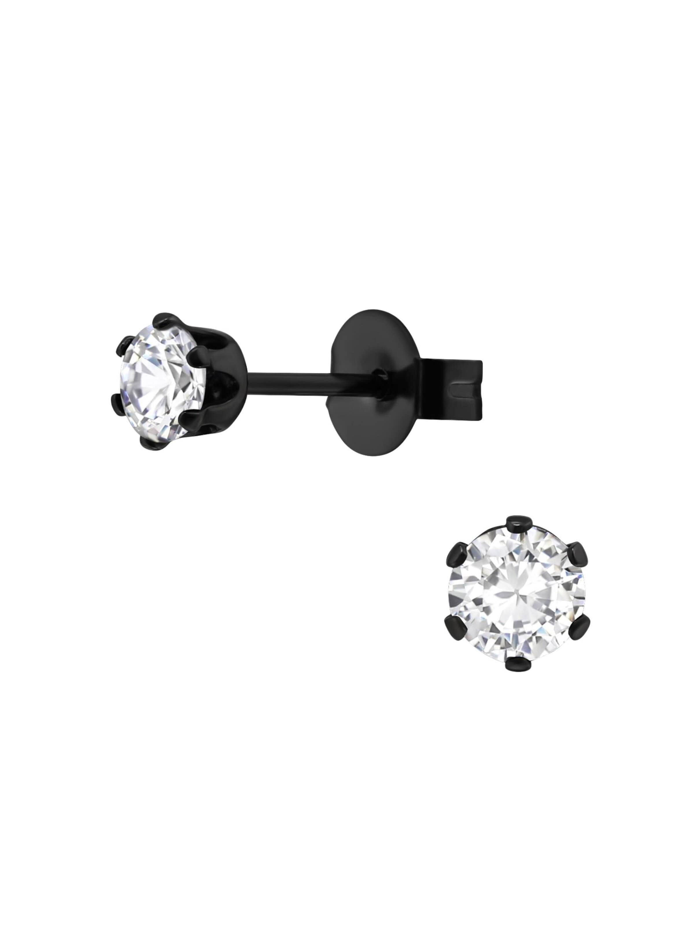 Maxte Earrings 'Runde 4 mm Ohrstecker aus Edelstahl mit Zirkonia' in Black: front