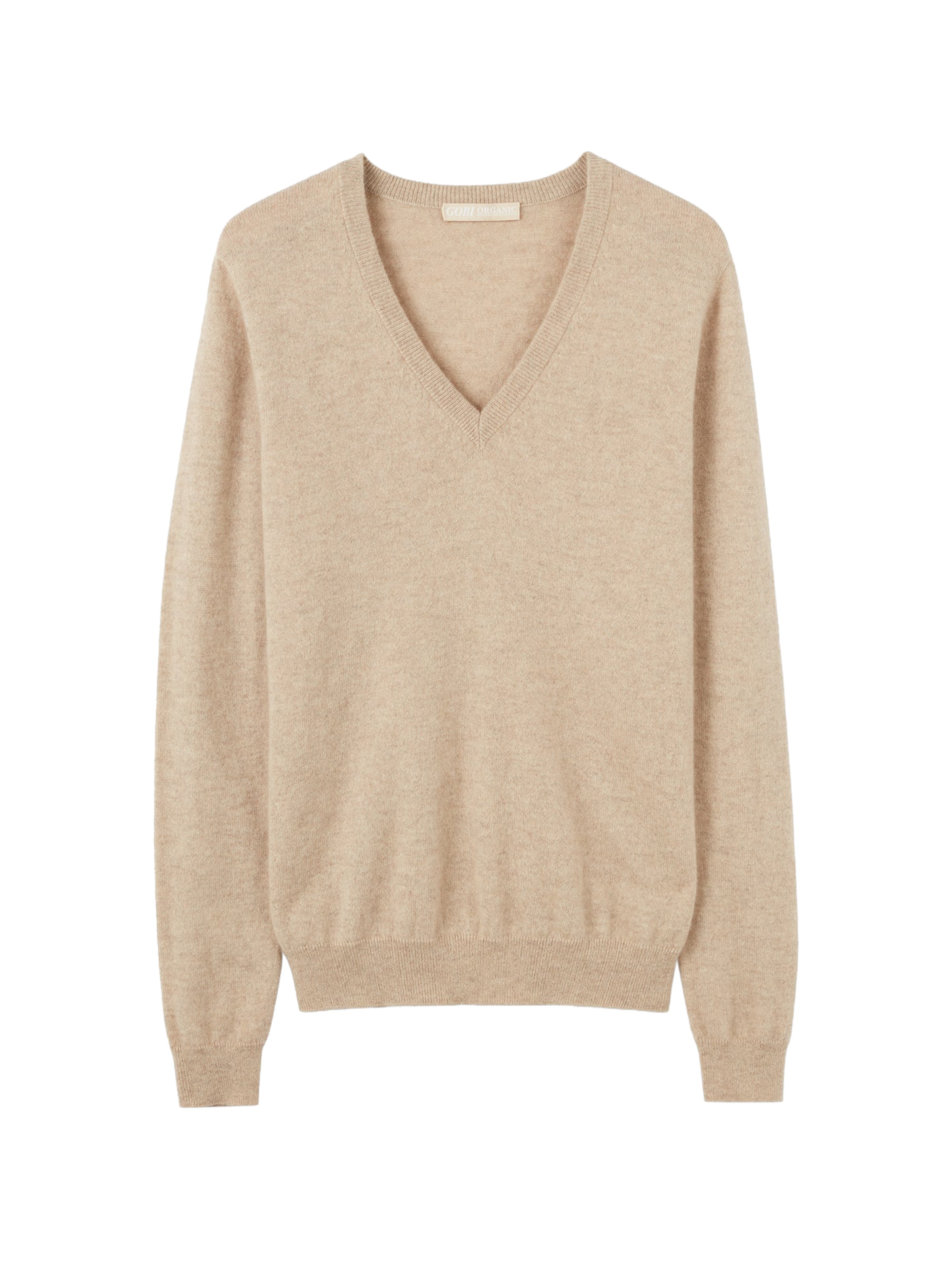 GOBI Cashmere Trui 'Women's Essential Cashmere V-Neck Sweater' in Beige: voorkant