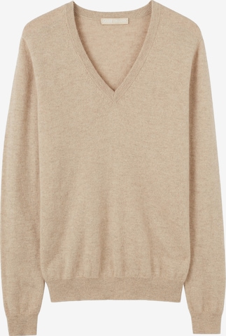 GOBI Cashmere Trui 'Women's Essential Cashmere V-Neck Sweater' in Beige: voorkant