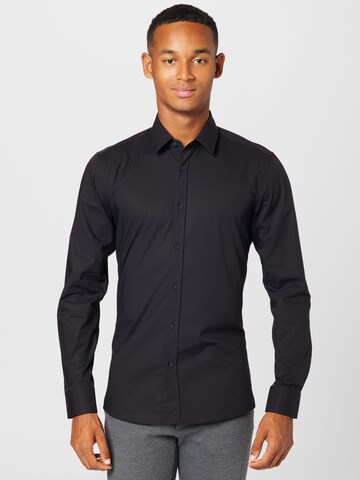 HUGO Slim fit Button Up Shirt 'Elisha' in Black: front