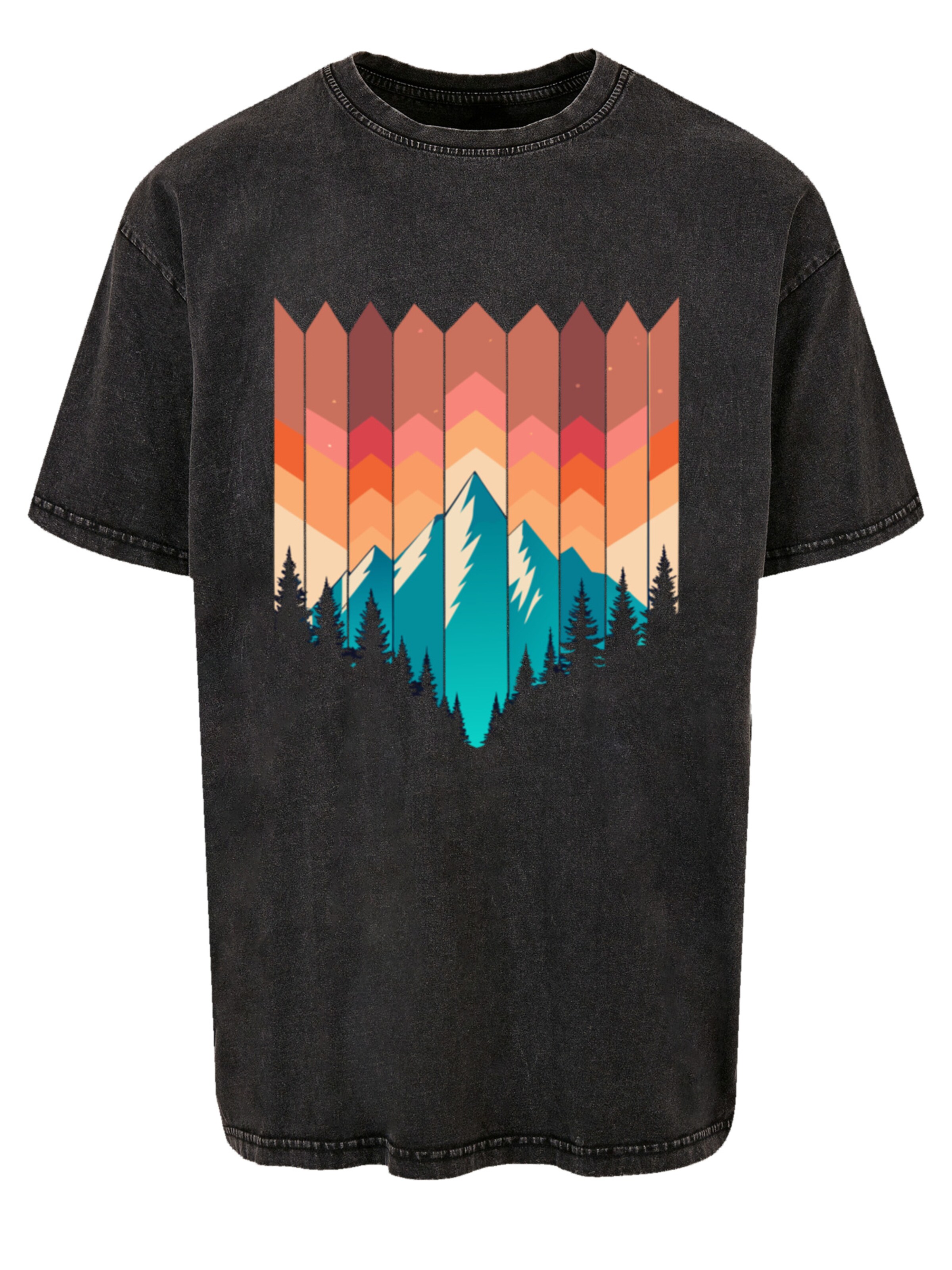 T-Shirt 'Berg Sonnenuntergang Geometrisch' F4NT4STIC en noir : devant
