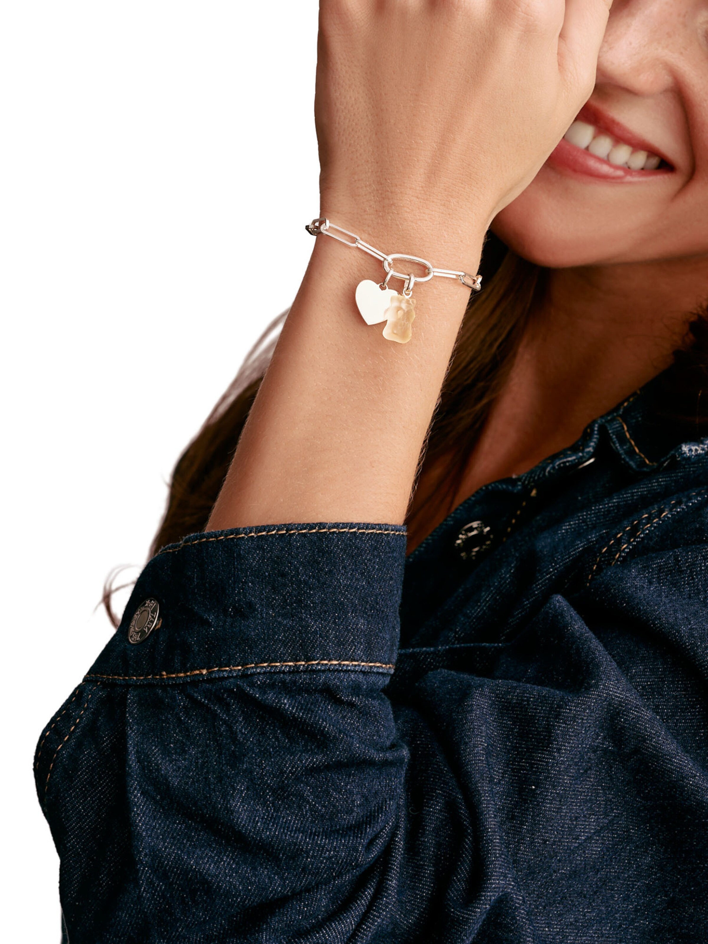 Thomas Sabo Anhänger 'Goldbären in Weiß Connect' in Silber: Vorderseite