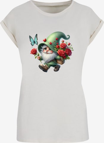 T-shirt 'Gnom Frühling Blumen Schmetterling' F4NT4STIC en beige : devant