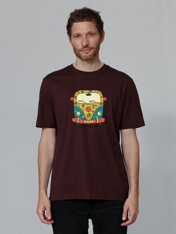 T-Shirt 'Hippies Bus' Watapparel en marron : devant