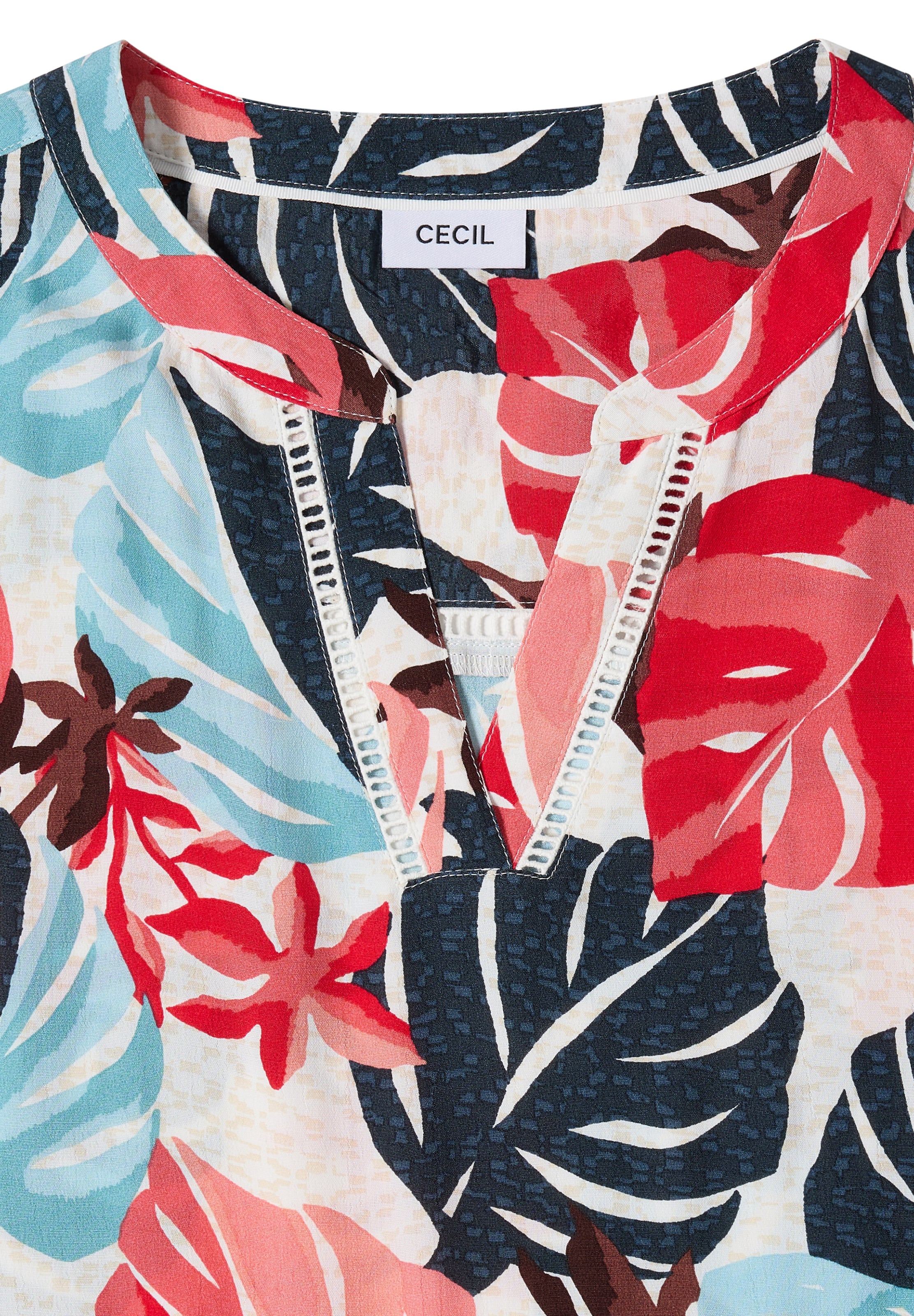 CECIL Midikleid mit Split Neck und Print in Weiß