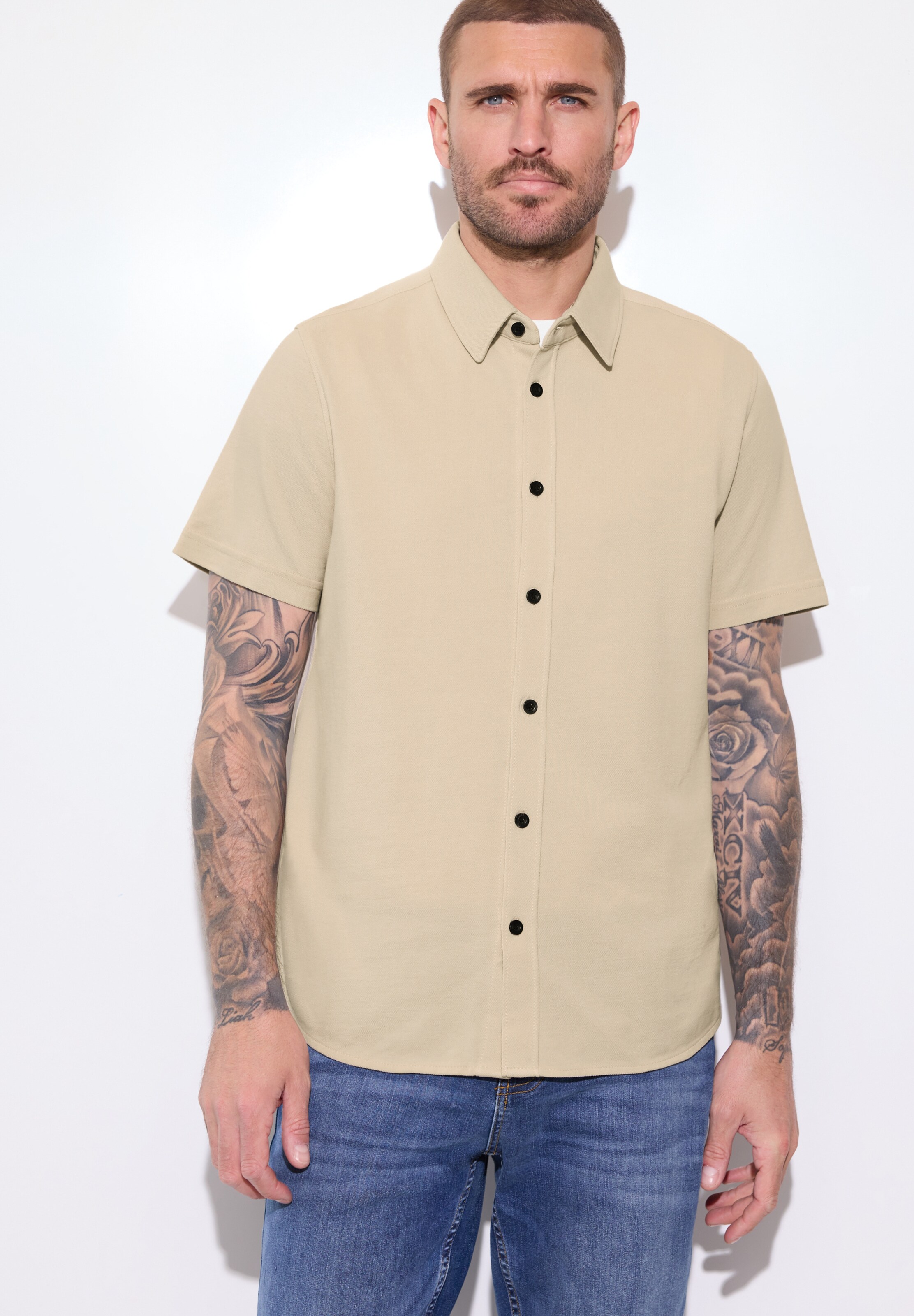 Street One MEN Comfort Fit Hemd in Beige: Vorderseite