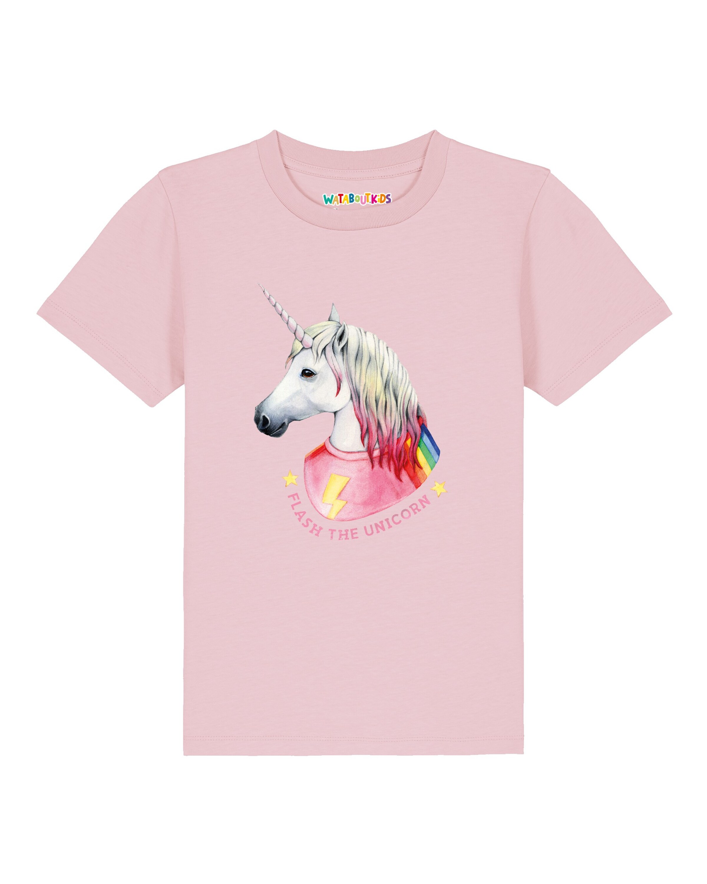 Maglietta 'Flash the unicorn' di watabout.kids in rosa: frontale