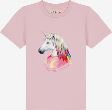 Maglietta 'Flash the unicorn' di watabout.kids in rosa: frontale