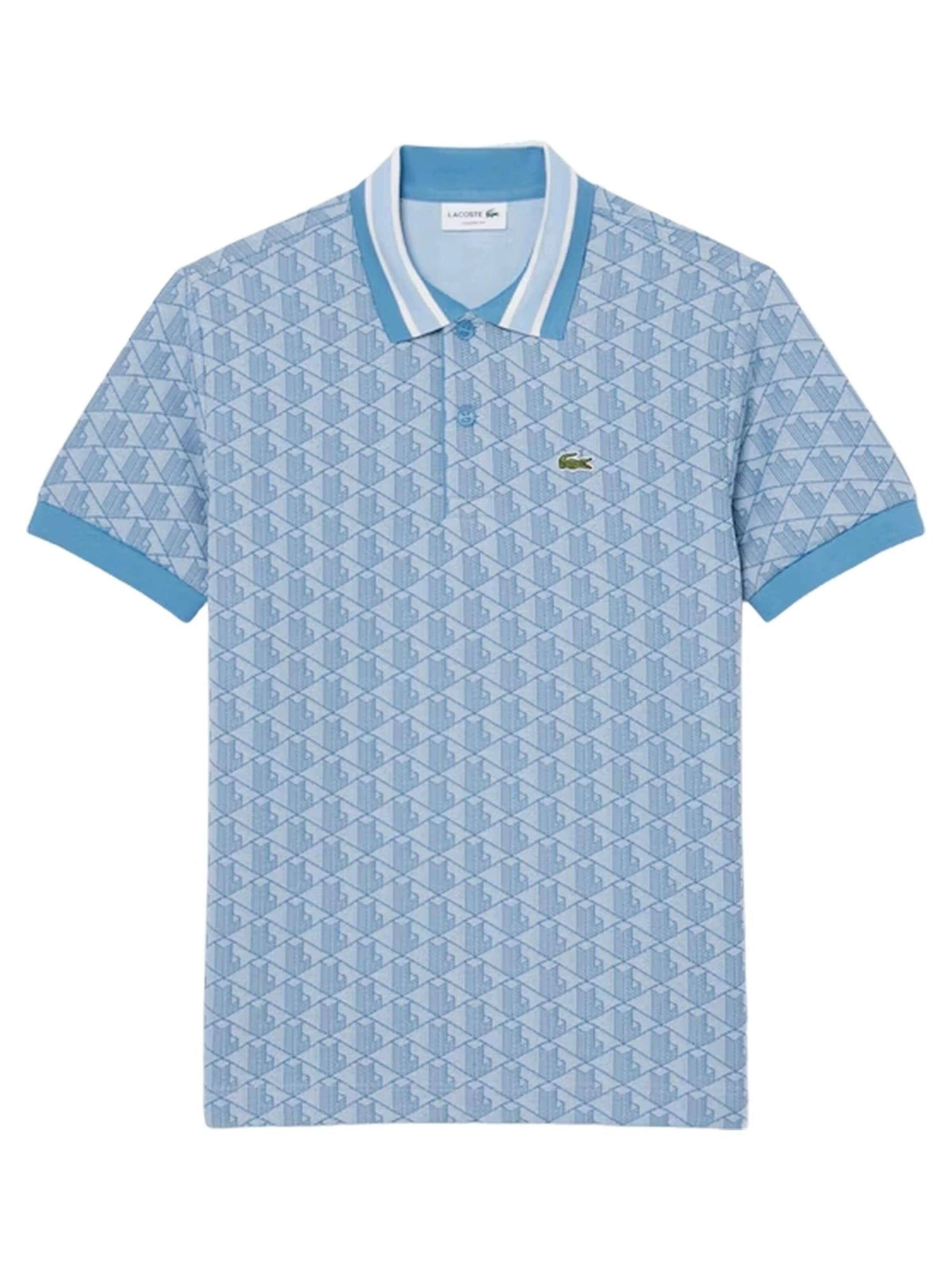 LACOSTE - Camisa 'Polo lacoste celeste jaquard monogram shirt' em azul