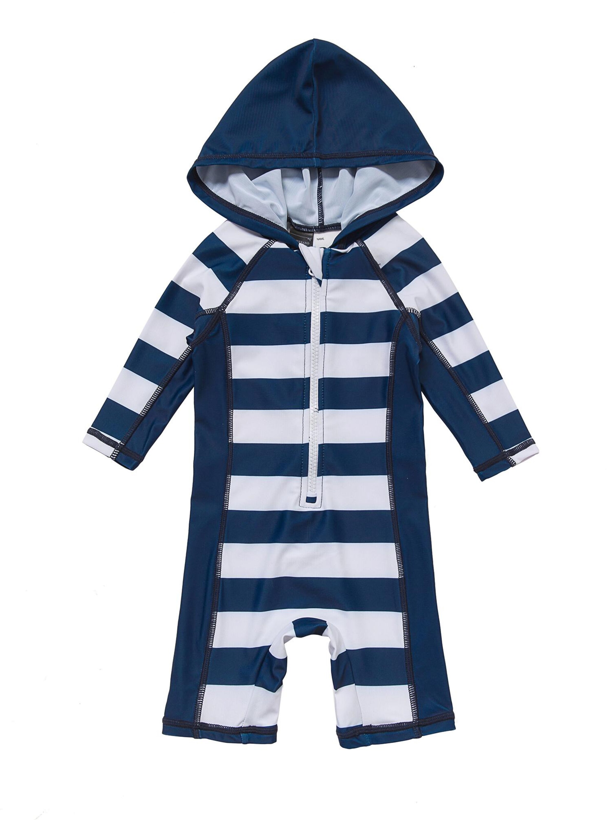 BONVERANO Athletic Swimwear 'Baby Jungen UV Badeanzug 50+ 3/4-Ärmel Kapuze Frontreißverschluss' in Black: front