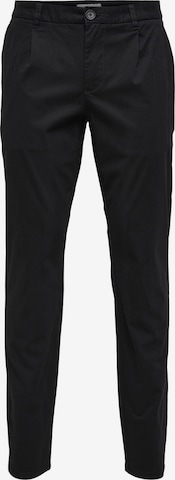 Only & Sons Slim fit Pleat-Front Pants 'Cam' in Black: front