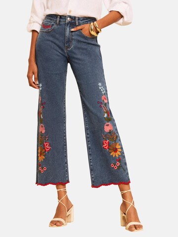 Jeans de la love & roses pe albastru: față