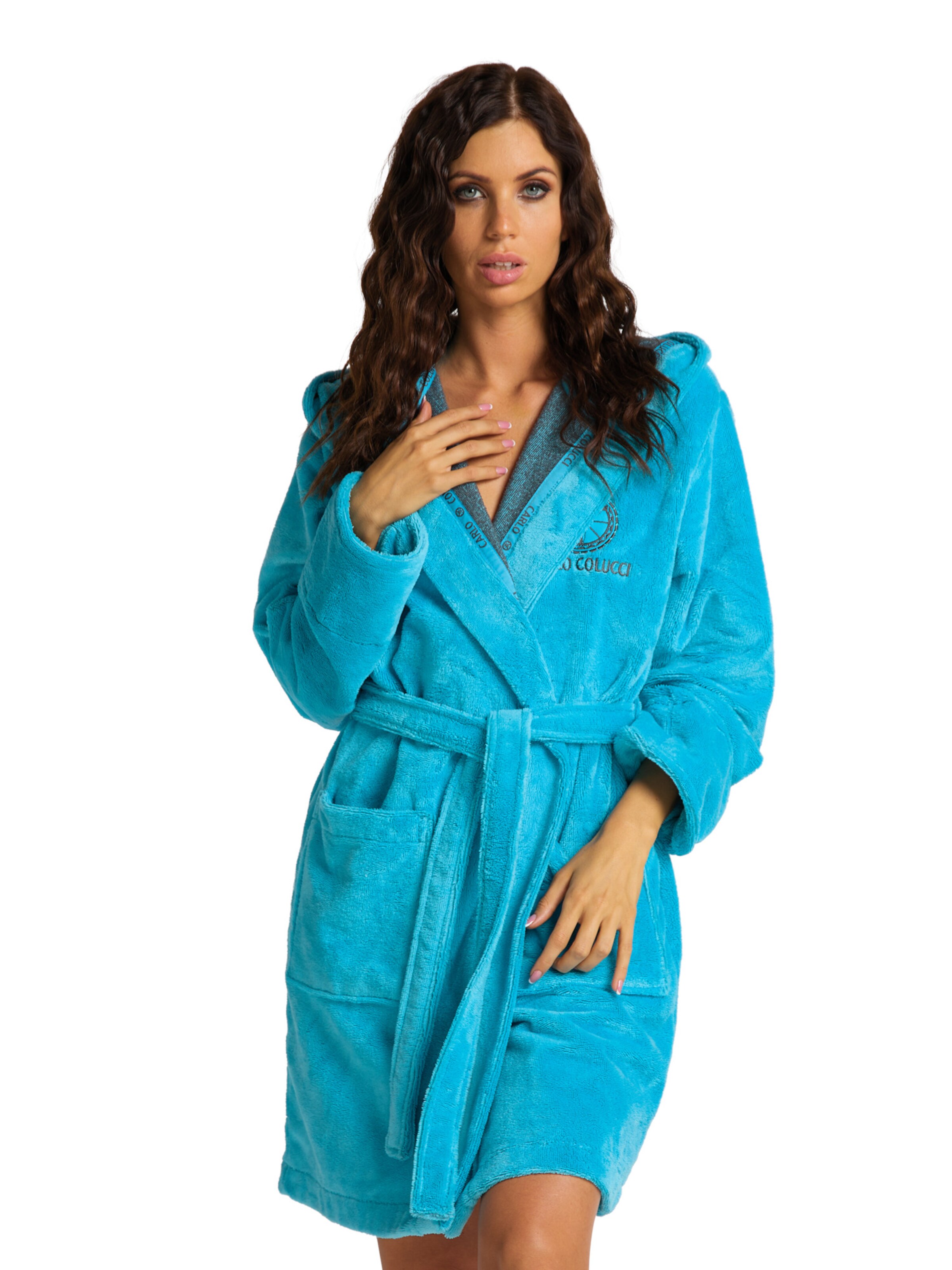 Carlo Colucci Bademantel 'Coma' in Blau: Vorderseite