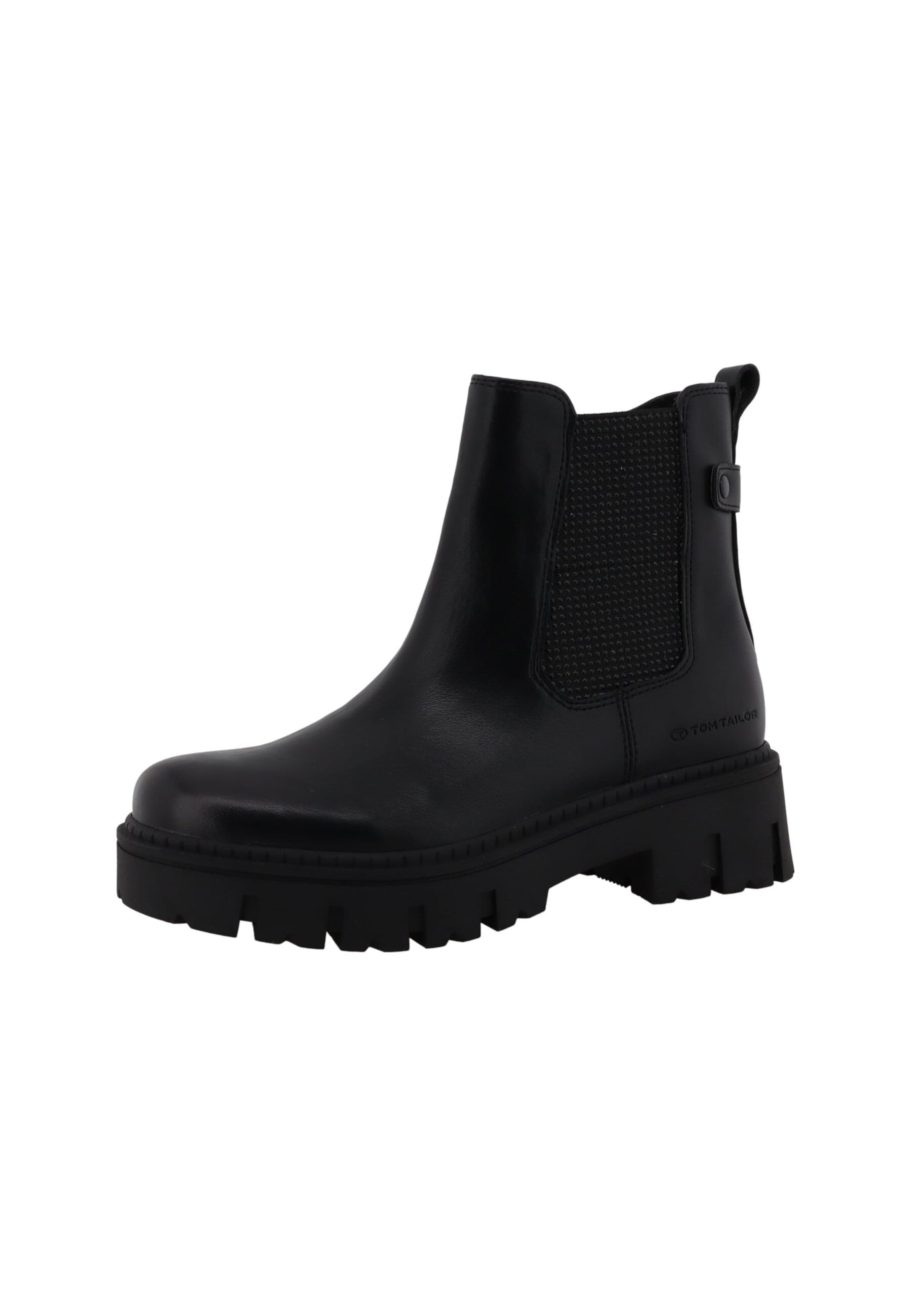 TOM TAILOR - Botas Chelsea en negro: frente