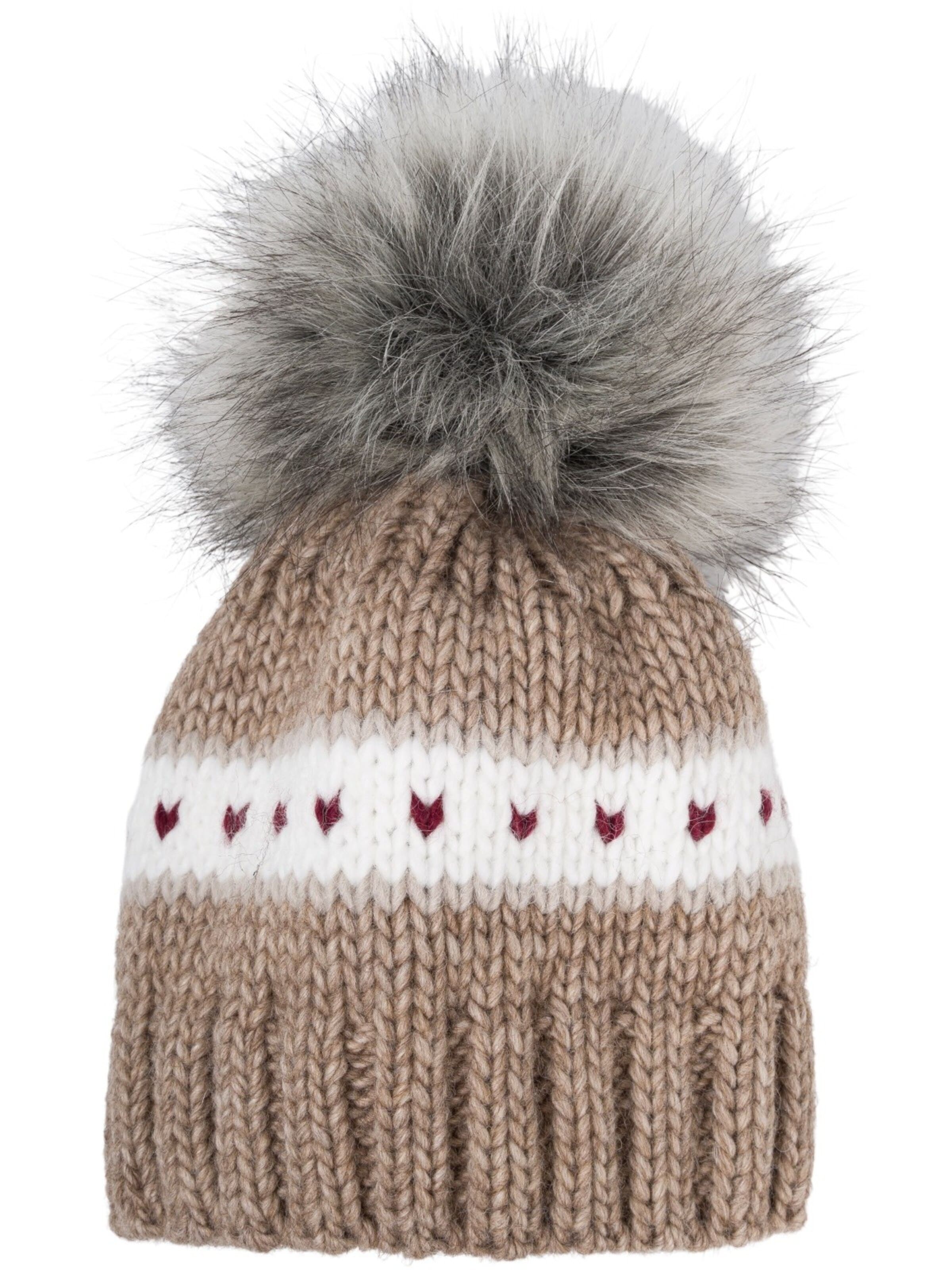 styleBREAKER Beanie 'Kinder Strick Bommelmütze Herzmuster' in Brown: front