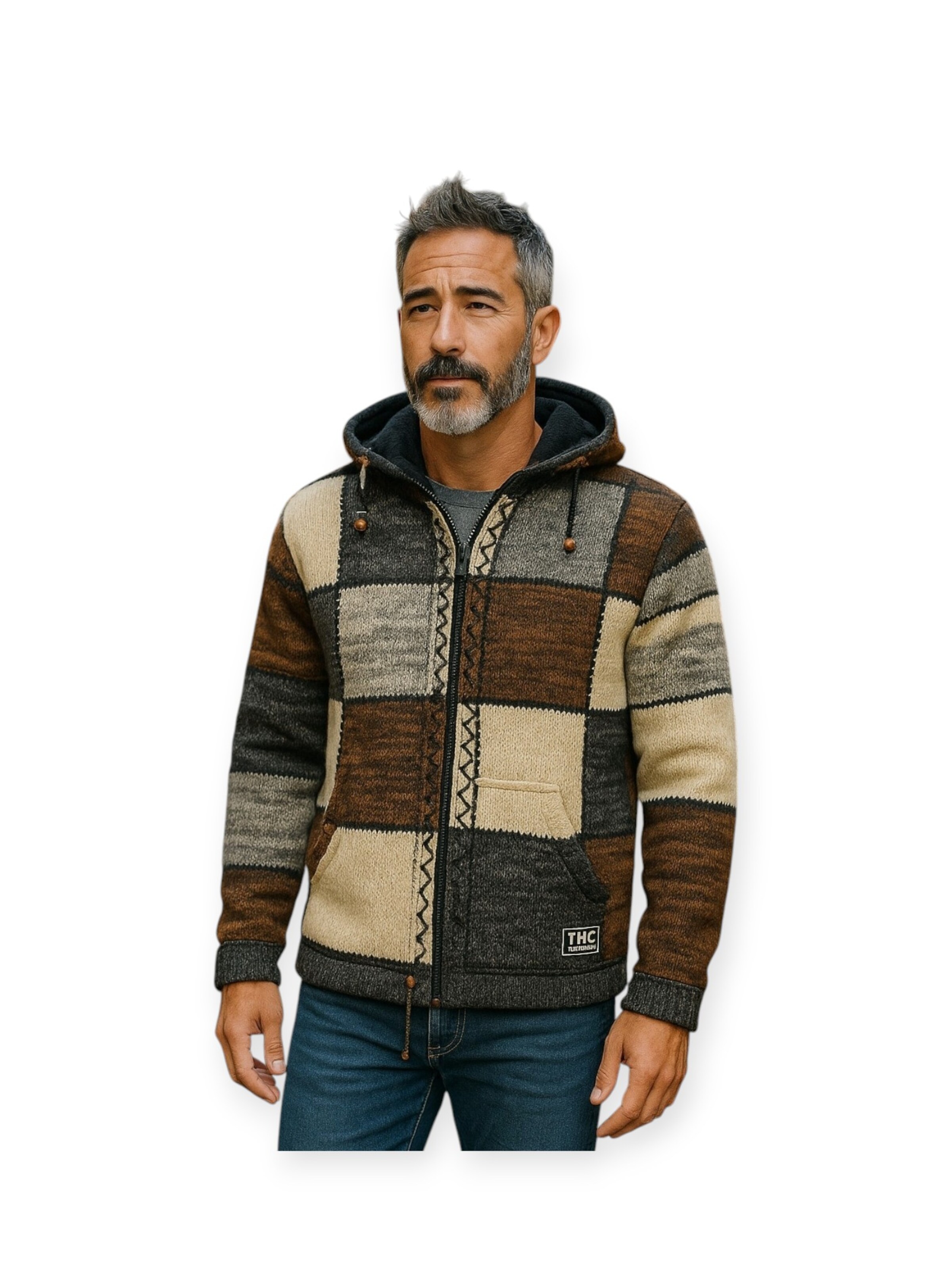 THC Natural Line Knit Cardigan 'THC  813' in Brown