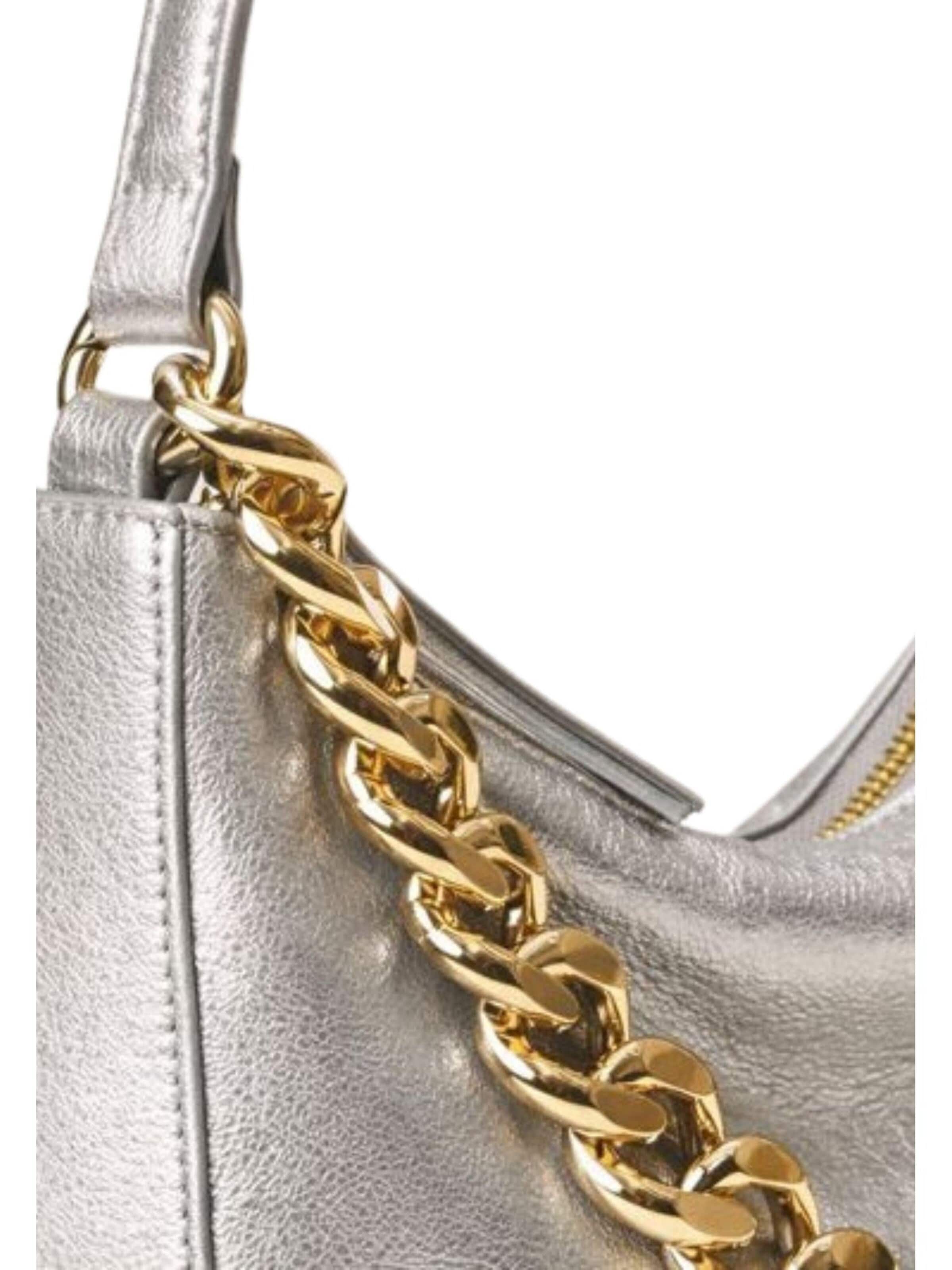 Twinset Shopper ''Liliane' medium laminated leather tote bag' in Silver
