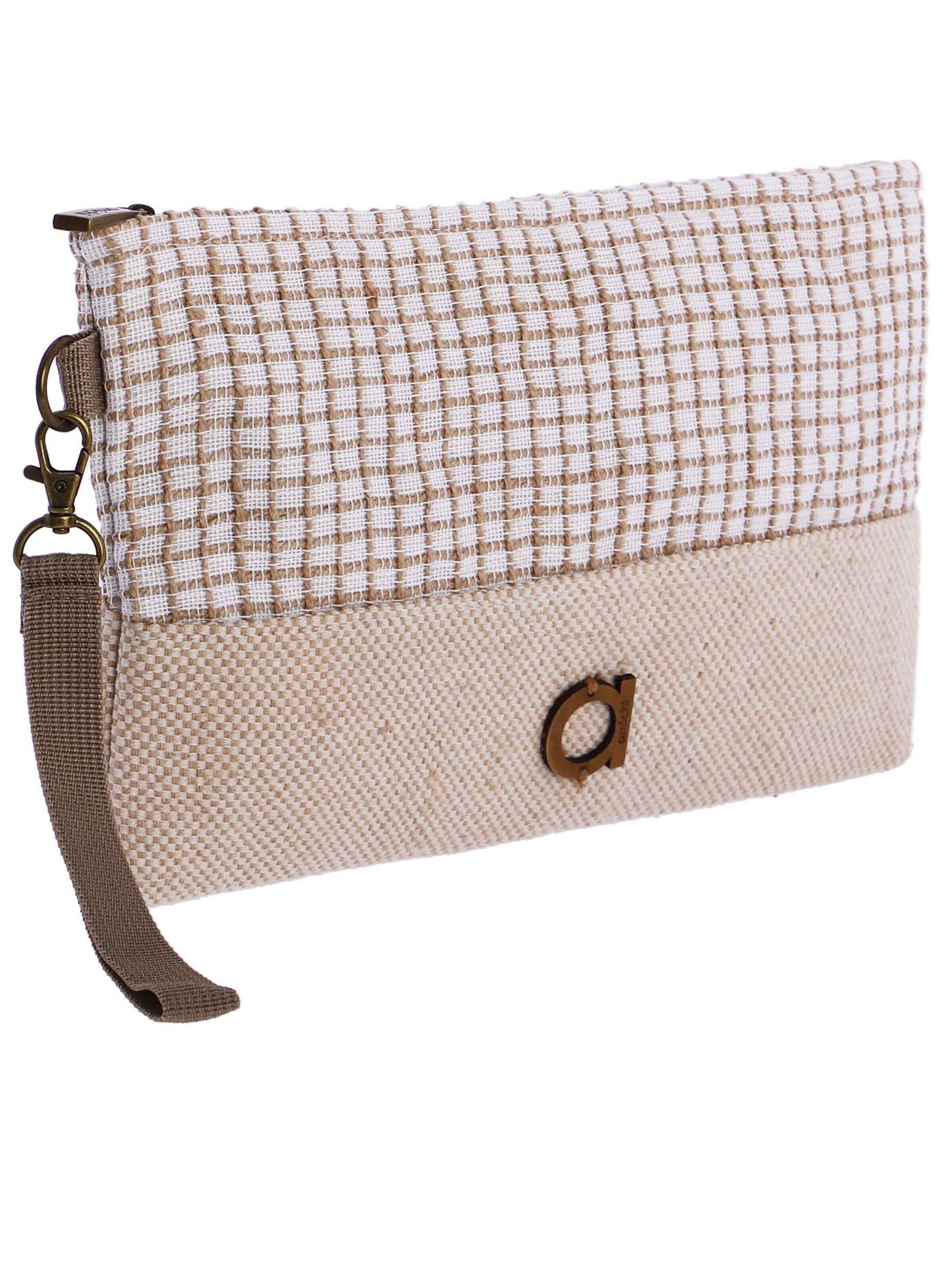 Amichi - Bolso de mano 'Bolso de playa neceser para mujer Mar de tejido natural con cremallera' en beige