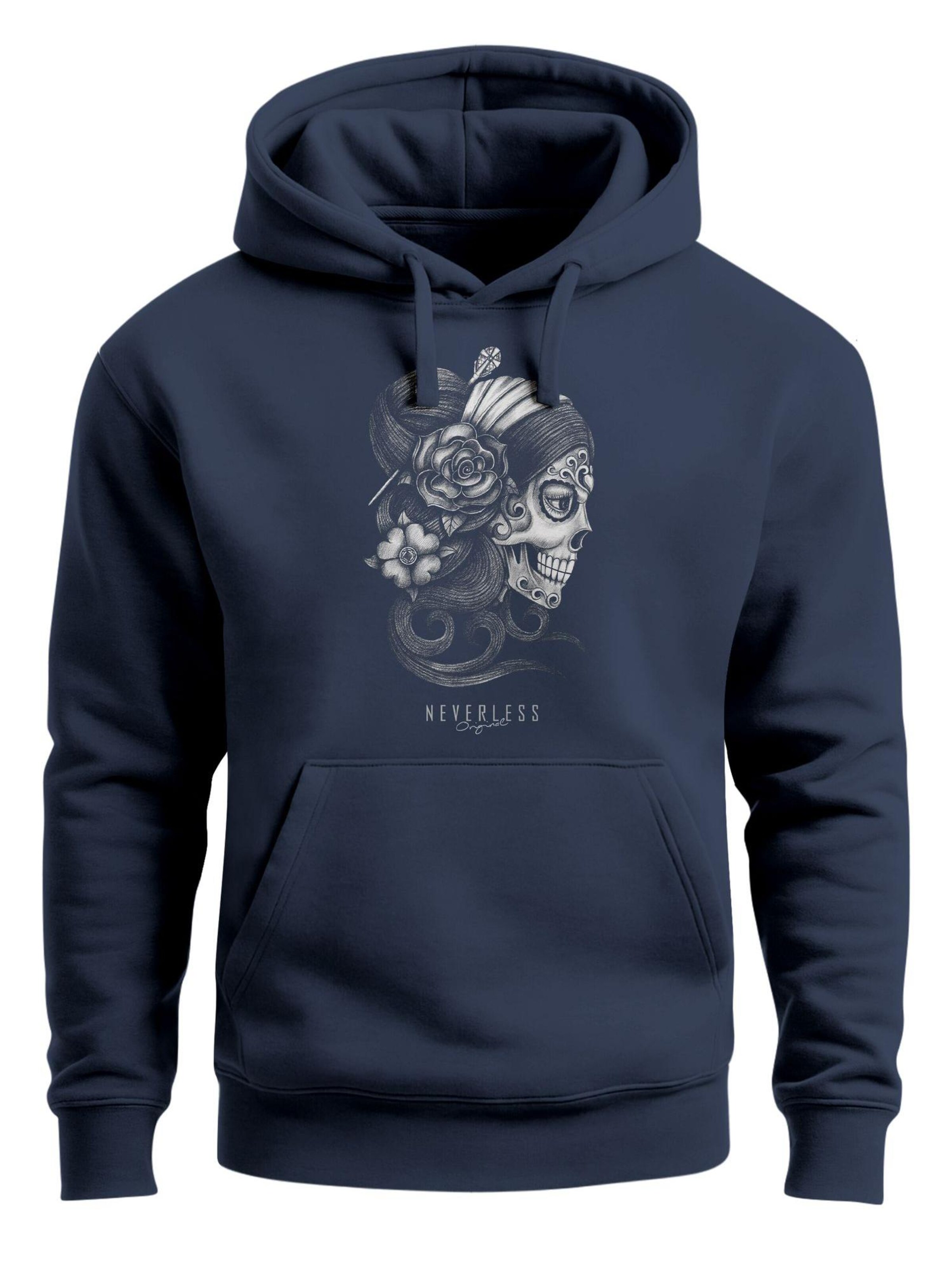 Neverless Sweatshirt 'la Catrina Skull' in Blue: front