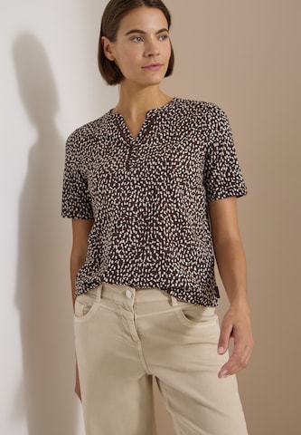 CECIL T-Shirt mit Split Neck und Print in Braun: Vorderseite
