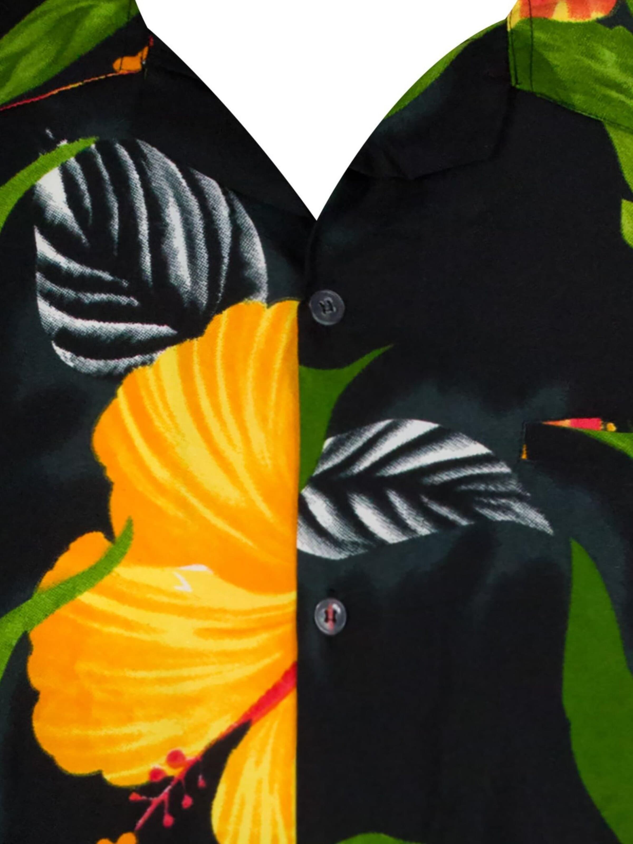 King Kameha Shirt 'Big Flower' in Zwart