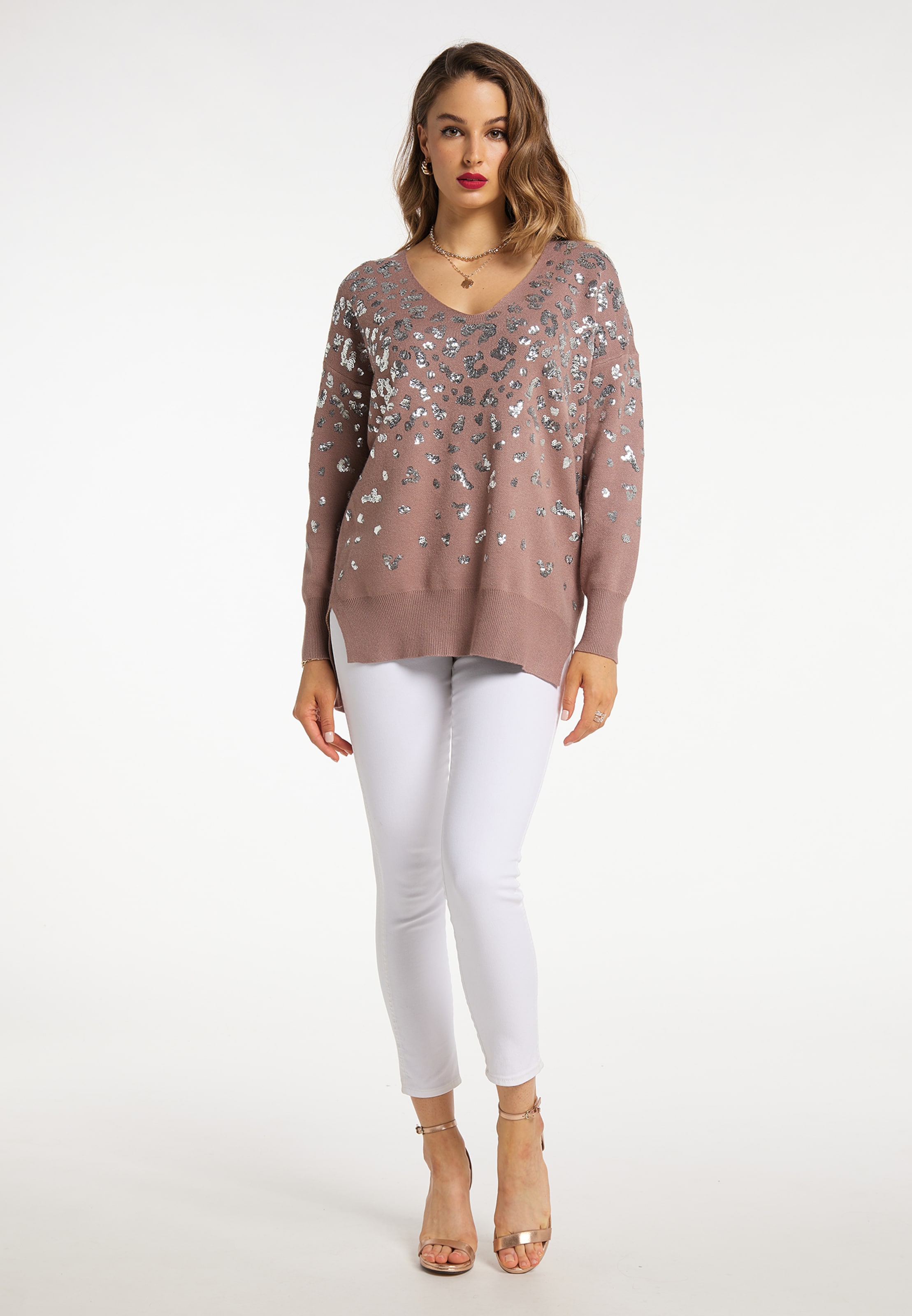 Grandes tailles Pull-over faina en Taupe 