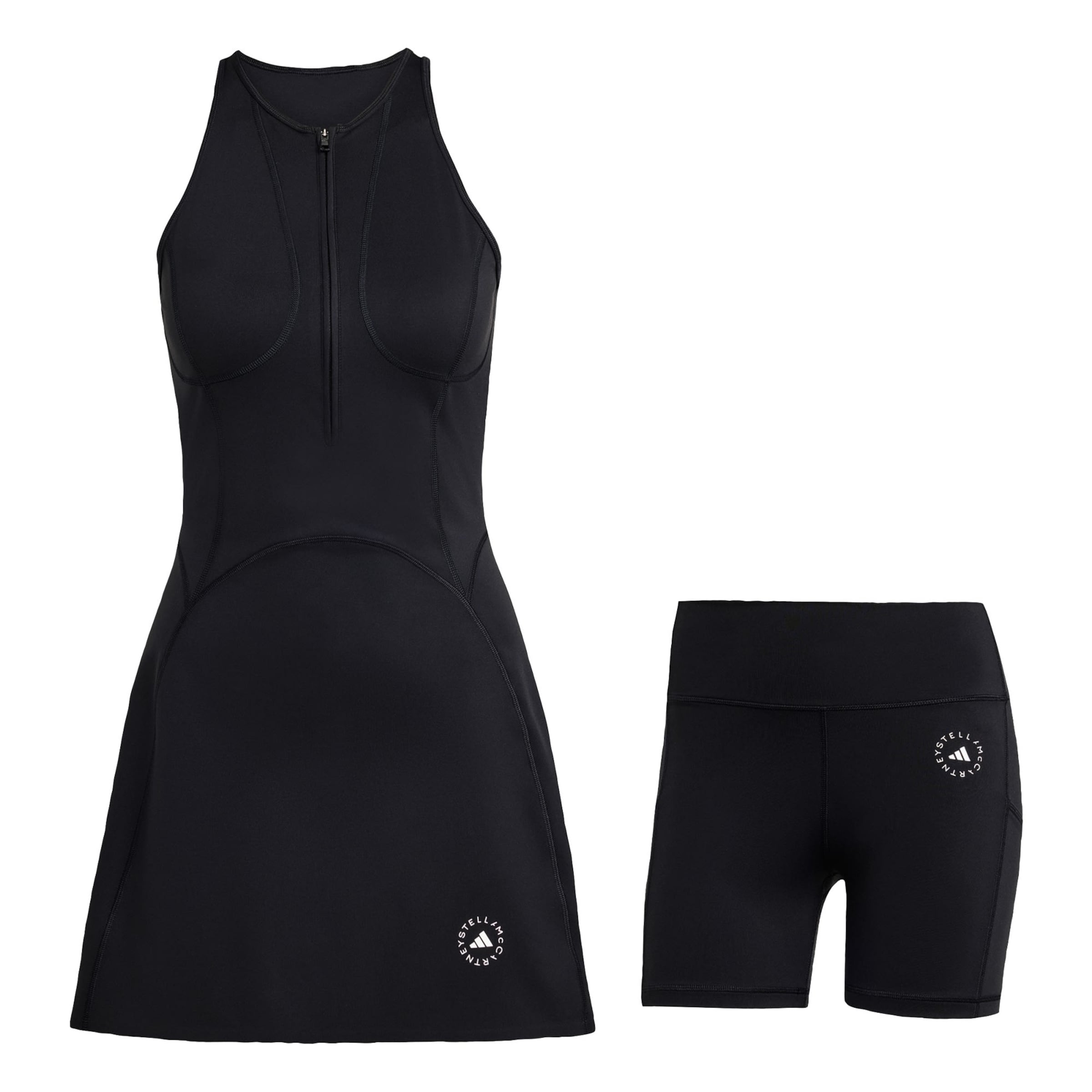 ADIDAS BY STELLA MCCARTNEY Set: Sportkleid und Sportshorts in Schwarz: Vorderseite