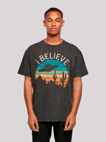 F4NT4STIC Shirt 'I Believe UFO Alien Sonnenuntergang' in Zwart: voorkant