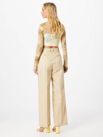 Nasty Gal Wide leg Pleat-front trousers 'Poplin' in Beige